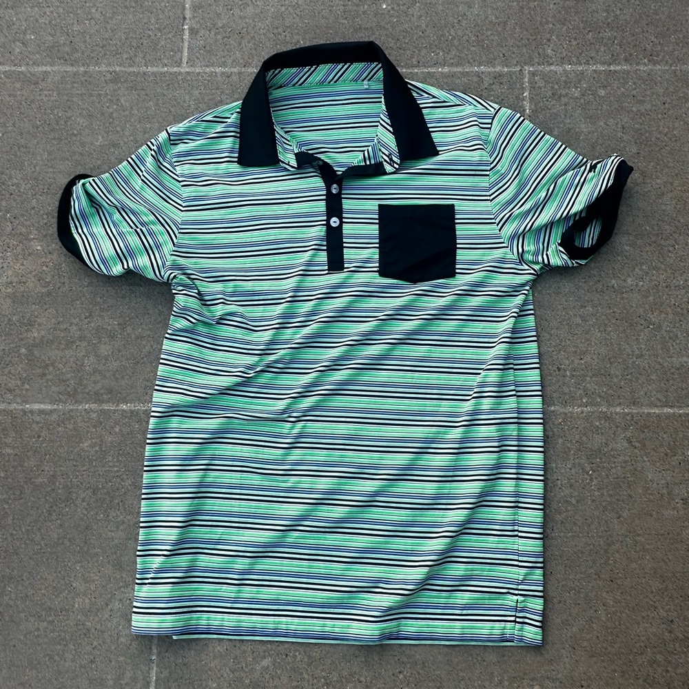 Puma Striped Green and Black Polo Golf Shirt